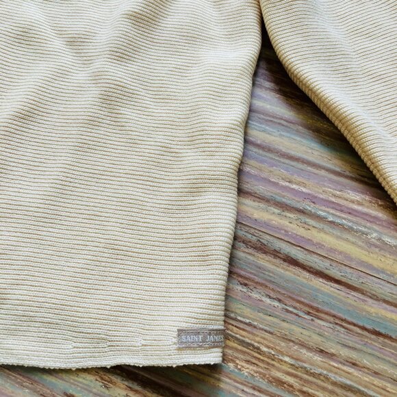 Saint James Ivory Wool Ribbed Knit Cardigan Sweater with Toggle Closures - Picture 6 of 11